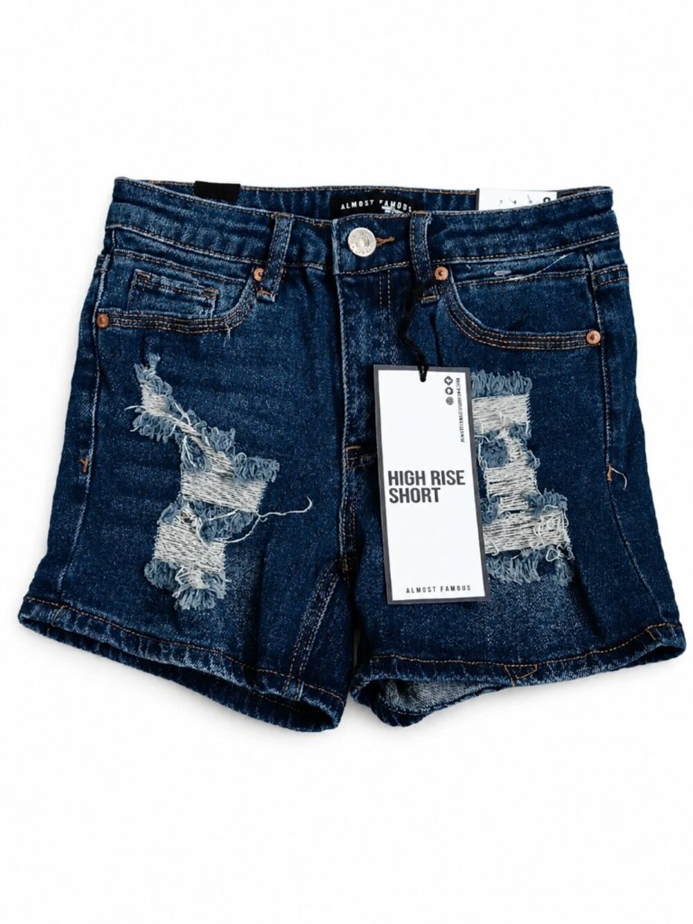 Size 0 Womens Juniors Dark Wash High-Rise Distressed Denim Shorts y2k